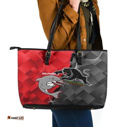 Panthers And Dolphins Leather Tote Bag Sporty Version