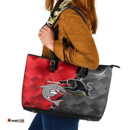 Panthers And Dolphins Leather Tote Bag Sporty Version