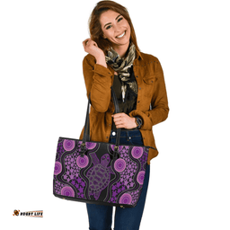 Indigenous Australian Aboriginal Aboriginal Art Color Turtle Inspired Purple Leather Tote Bag