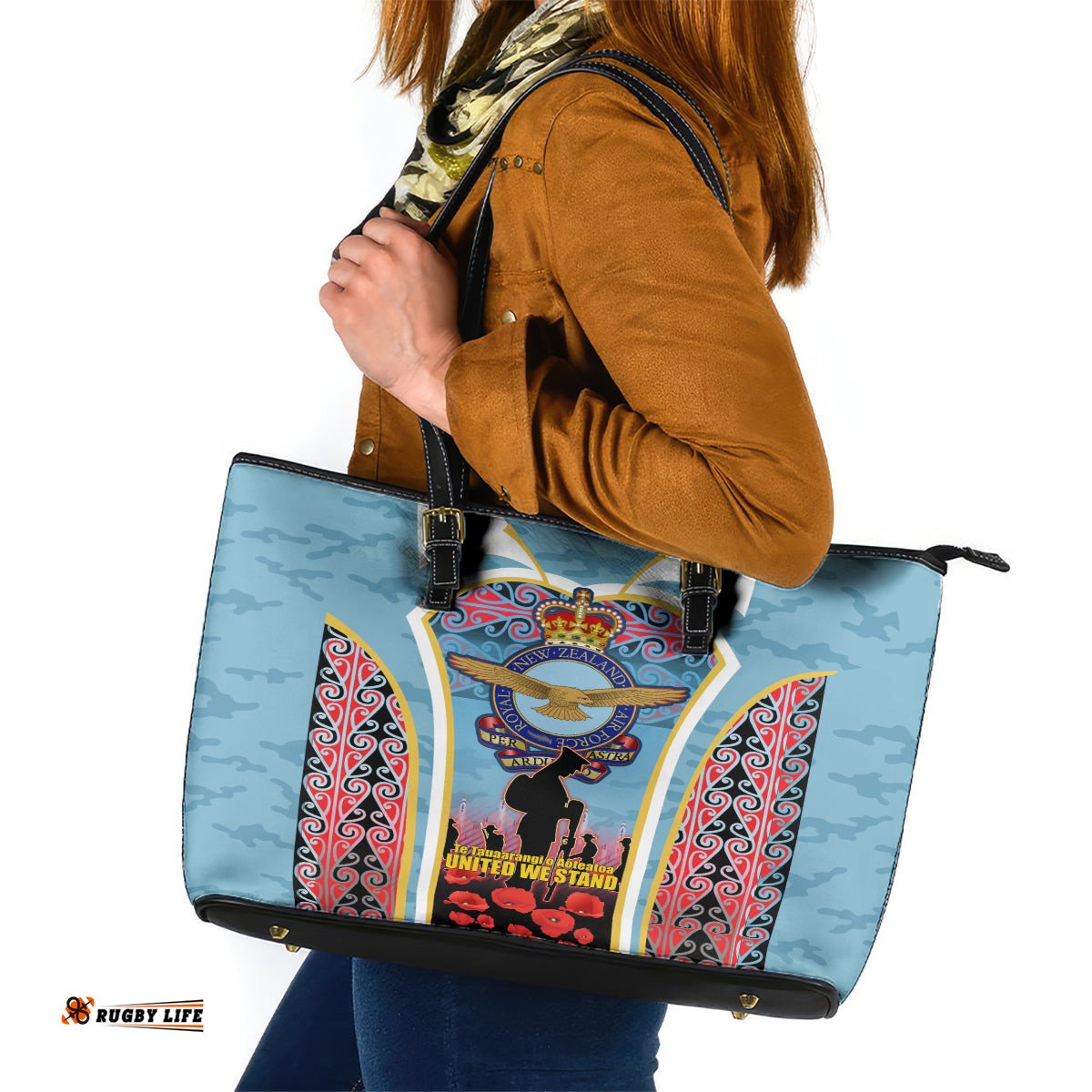Royal New Zealand Air Force ANZAC Day Leather Tote Bag Te Tauaarangi o Aotearoa