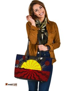 Aboriginal Leather Tote Bag, Aboriginal Lives Matter Flag Sun Dot Painting