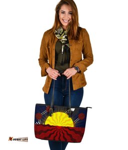 Aboriginal Leather Tote Bag, Aboriginal Lives Matter Flag Sun Dot Painting