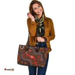 Indigenous Australian Aboriginal Red Kangaroo Dreaming Leather Tote Bag