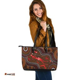 Indigenous Australian Aboriginal Red Kangaroo Dreaming Leather Tote Bag