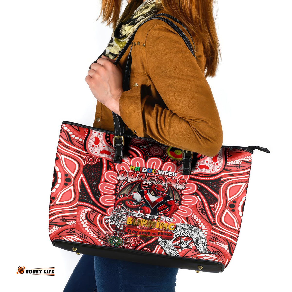 NAIDOC Week 2024 Dragons Leather Tote Bag Mascot Rugby