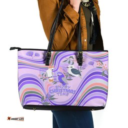 Australia Hippie Christmas Leather Tote Bag Cockatoo Kookaburra with Wattle Violet Pastel Color