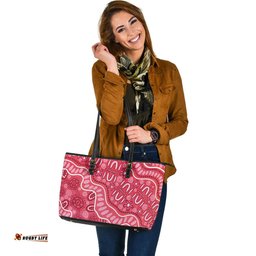 Indigenous Australian Aboriginal Pink Journey Through Ancestral Songline Paths Leather Tote Bag