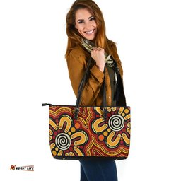 Indigenous Australian Aboriginal Spiral Dreaming Path Leather Tote Bag