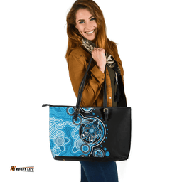 Indigenous Australian Aboriginal Indigenous Turtles Aboriginal Dot Arts Blue Leather Tote Bag