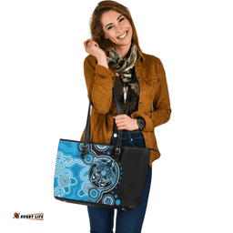 Indigenous Australian Aboriginal Indigenous Turtles Aboriginal Dot Arts Blue Leather Tote Bag