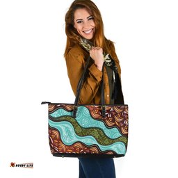 Indigenous Australian Aboriginal Flow Of The Dreaming River Leather Tote Bag