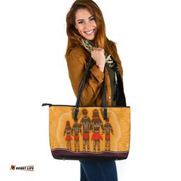 Indigenous Australian Aboriginal Family Roots In The Dreaming Leather Tote Bag