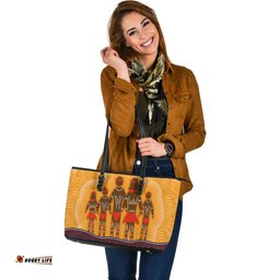 Indigenous Australian Aboriginal Family Roots In The Dreaming Leather Tote Bag
