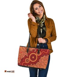 Indigenous Australian Aboriginal Sacred Desert Echoes Leather Tote Bag