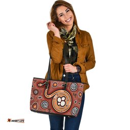 Indigenous Australian Aboriginal Rainbow Serpent Spirit Leather Tote Bag