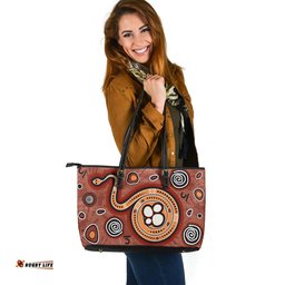 Indigenous Australian Aboriginal Rainbow Serpent Spirit Leather Tote Bag
