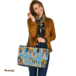 Indigenous Australian Aboriginal Platypus With Aboriginal Art Dot Painting Patterns Inspired Blue Leather Tote Bag