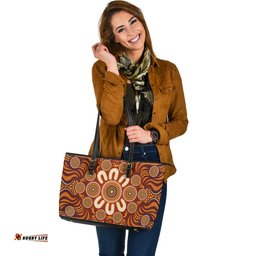 Indigenous Australian Aboriginal Sun Spirits Gathering Leather Tote Bag