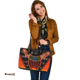 Indigenous Australian Aboriginal Indigenous Dot With Boomerang Inspired Leather Tote Bag