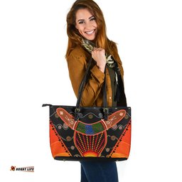 Indigenous Australian Aboriginal Indigenous Dot With Boomerang Inspired Leather Tote Bag