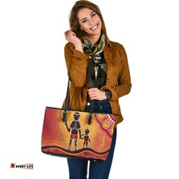 Indigenous Australian Aboriginal Red Earth Legacy Walking The Path With Elders Leather Tote Bag
