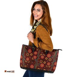 Indigenous Australian Aboriginal Gathering Fire Leather Tote Bag