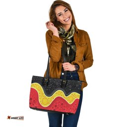 Indigenous Australian Aboriginal Harmony Of The Land Leather Tote Bag