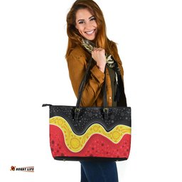 Indigenous Australian Aboriginal Harmony Of The Land Leather Tote Bag