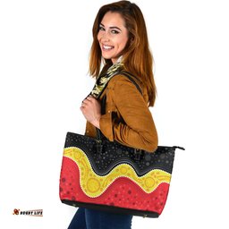 Indigenous Australian Aboriginal Harmony Of The Land Leather Tote Bag