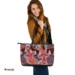 Indigenous Australian Aboriginal Platypus With Aboriginal Art Dot Painting Patterns Inspired Red Leather Tote Bag
