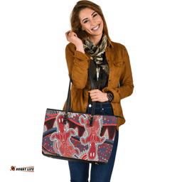 Indigenous Australian Aboriginal Platypus With Aboriginal Art Dot Painting Patterns Inspired Red Leather Tote Bag