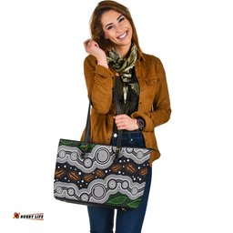Indigenous Australian Aboriginal Pathways Through Country Leather Tote Bag