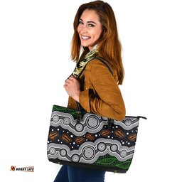 Indigenous Australian Aboriginal Pathways Through Country Leather Tote Bag