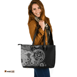 Indigenous Australian Aboriginal Indigenous Turtles Aboriginal Dot Arts Black Leather Tote Bag