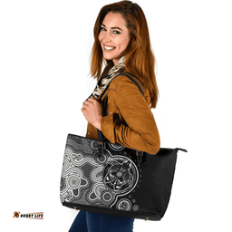 Indigenous Australian Aboriginal Indigenous Turtles Aboriginal Dot Arts Black Leather Tote Bag