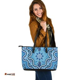 Indigenous Australian Aboriginal Sacred Waters Flow Through Healing Hands Spirit Leather Tote Bag