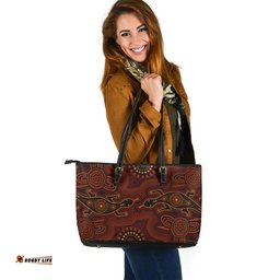 Indigenous Australian Aboriginal Lizard Dreaming Leather Tote Bag