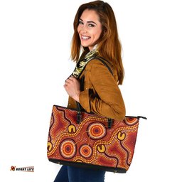 Indigenous Australian Aboriginal Outback Sunset Dance Leather Tote Bag