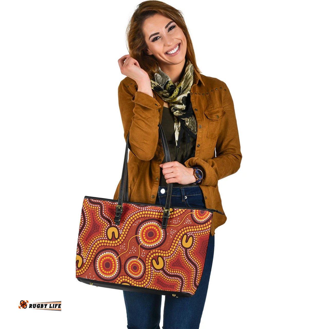 Indigenous Australian Aboriginal Outback Sunset Dance Leather Tote Bag