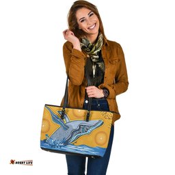 Indigenous Australian Aboriginal Whale Song Spirit Journey Through Dreaming Sea Leather Tote Bag