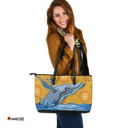 Indigenous Australian Aboriginal Whale Song Spirit Journey Through Dreaming Sea Leather Tote Bag
