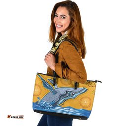 Indigenous Australian Aboriginal Whale Song Spirit Journey Through Dreaming Sea Leather Tote Bag