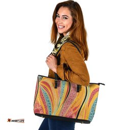 Indigenous Australian Aboriginal Indigenous Aboriginal Art Dot Color Leather Tote Bag
