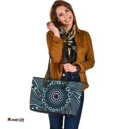 Indigenous Australian Aboriginal River Spirits Dance In Night Sky Storylines Leather Tote Bag