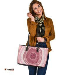 Indigenous Australian Aboriginal Sacred Pink Harmony With Dreamtime Floral Spirit Leather Tote Bag