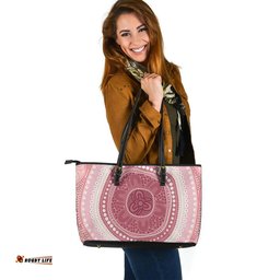 Indigenous Australian Aboriginal Sacred Pink Harmony With Dreamtime Floral Spirit Leather Tote Bag