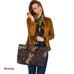 Indigenous Australian Aboriginal Fireflight Dreaming Leather Tote Bag