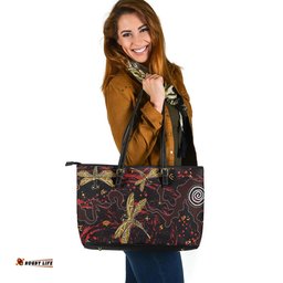 Indigenous Australian Aboriginal Fireflight Dreaming Leather Tote Bag