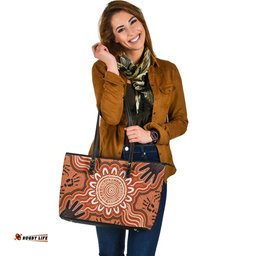 Indigenous Australian Aboriginal Hands Of The Dreaming Leather Tote Bag