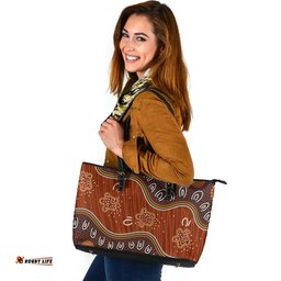 Indigenous Australian Aboriginal Turtle Tracks Journey Leather Tote Bag